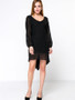 Casual Deep V-Neck Hollow Out Solid Chiffon Shift Dress With Split Sleeve