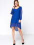 Casual Deep V-Neck Hollow Out Solid Chiffon Shift Dress With Split Sleeve