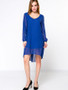 Casual Deep V-Neck Hollow Out Solid Chiffon Shift Dress With Split Sleeve