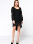 Casual Deep V-Neck Hollow Out Solid Chiffon Shift Dress With Split Sleeve