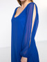Casual Deep V-Neck Hollow Out Solid Chiffon Shift Dress With Split Sleeve