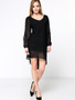 Casual Deep V-Neck Hollow Out Solid Chiffon Shift Dress With Split Sleeve