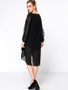 Casual Deep V-Neck Hollow Out Solid Chiffon Shift Dress With Split Sleeve