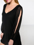 Casual Deep V-Neck Hollow Out Solid Chiffon Shift Dress With Split Sleeve