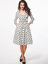 Casual Surplice Bowknot Pockets Polka Dot Skater Dress