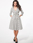 Casual Surplice Bowknot Pockets Polka Dot Skater Dress