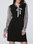 Casual Tie Collar Awesome Vertical Striped Shift Dress