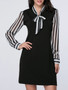 Casual Tie Collar Awesome Vertical Striped Shift Dress