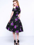 Casual Floral Printed Vintage Awesome Open Shoulder Skater Dress