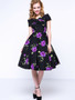 Casual Floral Printed Vintage Awesome Open Shoulder Skater Dress