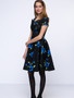 Casual Floral Printed Vintage Awesome Open Shoulder Skater Dress