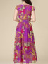 Casual Swing V-Neck Printed Chiffon Maxi Dress