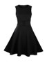 Casual Round Neck Decorative Button Plain Skater Dress