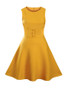 Casual Round Neck Decorative Button Plain Skater Dress