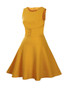 Casual Round Neck Decorative Button Plain Skater Dress