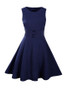 Casual Round Neck Decorative Button Plain Skater Dress