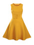 Casual Round Neck Decorative Button Plain Skater Dress