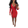 Casual Red Drawstring Lace-up Prom Evening Party Plunging Neckline Polyester Midi Dress