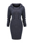 Hooded Warm Drawstring Pocket Plain Fleece Lined Bodycon Dress