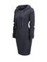 Hooded Warm Drawstring Pocket Plain Fleece Lined Bodycon Dress