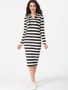 Casual Hooded Striped Bodycon Dress