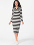 Casual Hooded Striped Bodycon Dress