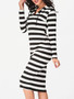 Casual Hooded Striped Bodycon Dress
