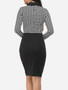 Casual Houndstooth Courtly Doll Collar Bodycon-dress