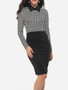 Casual Houndstooth Courtly Doll Collar Bodycon-dress