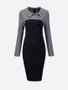 Casual Doll Collar Houndstooth Patchwork Bodycon Dress