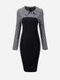 Casual Doll Collar Houndstooth Patchwork Bodycon Dress