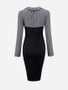 Casual Doll Collar Houndstooth Patchwork Bodycon Dress