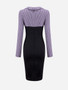 Casual Doll Collar Houndstooth Patchwork Bodycon Dress