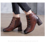 Round Heel Women Shoes Ankle Boots Leather Vintage Zipper Lady Footwear High Heel Boots