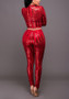 Red Geometric Sequin Two Piece High Waisted Party Long Jumpsuit