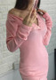 Casual Pink Plain Buttons V-neck Streetwear Polyester Mini Dress