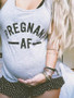 New Grey-Black Monogram Pregnant AF Pattern Deep V-neck Casual Maternity Vest