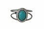 Oval Turquoise Rhinestone Silver Tone Wide Cuff Bracelet