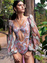 Sexy Gathered One-piece Printed Bikini Swimsuit Women's Long-sleeved Swimsuit Women's Swimsuit