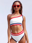 One-shoulder Swimsuit Split Striped Bikini