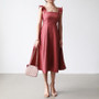 Elegant  Dress Petal Sleeves Square Neck High Waist A Line Draped Dress Midi Dress