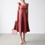 Elegant  Dress Petal Sleeves Square Neck High Waist A Line Draped Dress Midi Dress