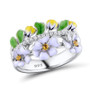 Vintage Green Leaf White Flower 925 Sterling Silver Party Fashion Jewelry Handmade Enamel Ring
