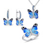 HANDMADE Enamel CZ Stones Butterflies Ring Earrings Pendent Necklace 925 Sterling Silver Women Jewelry Set