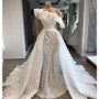 One Shoulder Lace Wedding Dress With Detachable Court Train Applique Mermaid Bride Dress