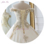 Elegant Shiny Embroidery Tulle Scalloped Bridal Dress Off The Shoulder Beading Pearls Royal Train Ball Gown Wedding Dress