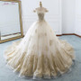 Elegant Shiny Embroidery Tulle Scalloped Bridal Dress Off The Shoulder Beading Pearls Royal Train Ball Gown Wedding Dress