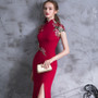 Embroidery Modern Cheongsam Red Sexy Qipao Long Traditional Chinese Dress