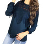 Chiffon Casual Lace  Hollow Long Sleeve Tops