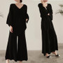 Knitting Sweater Pantsuit Two Piece Set Pullover High Waist Wide Leg Pants Suit